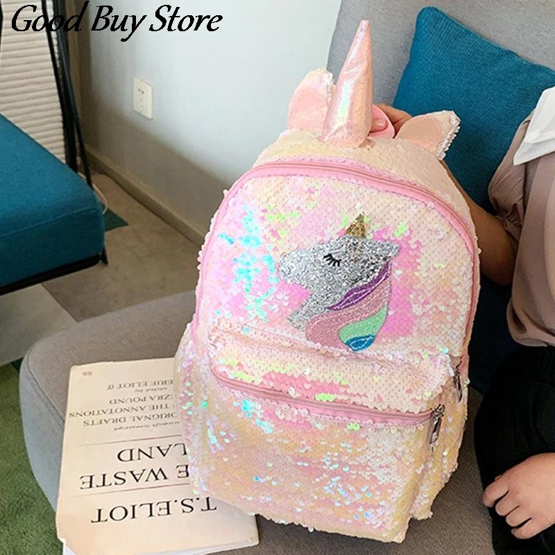 Розовая блестящая сумка с единорогом и блестками школьный портфель для учеников