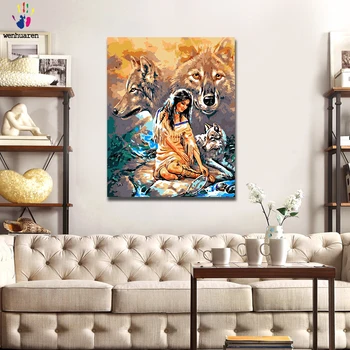 DIY painted The beauty and the Wolf painting is a combination of number and toolkits with a frame of 40x50 
DIY painted The beauty and the Wolf painting is a combination of number and toolkits with a frame of 40x50