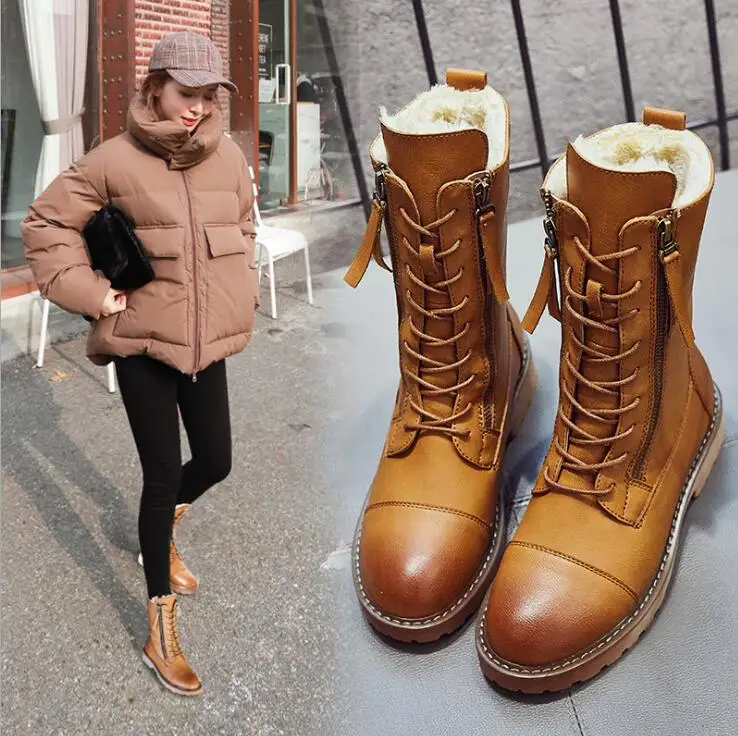 Split Leather Boots Women's Shoes 2020 Warm Winter Snow Boots Female Booties Plush Platform Women Shoes Flat with Martin Boots 
Split Leather Boots Women's Shoes 2020 Warm Winter Snow Boots Female Booties Plush Platform Women Shoes Flat with Martin Boots