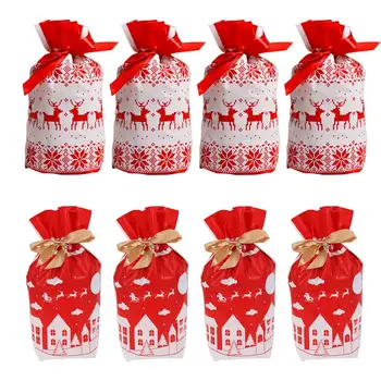 

100pcs Christmas Drawstring Gift Bags Holiday Red Reindeer Xmas Present Gift Package Candy Sweet Pouch New Deer Flying Deer