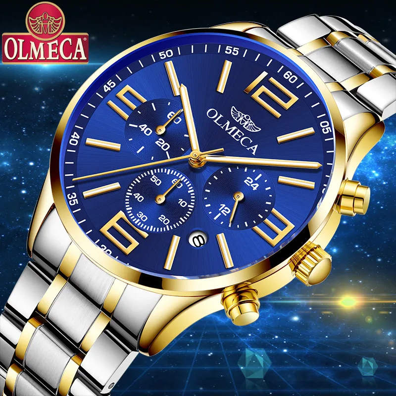 Фото Часы OLMECA мужские деловые Микс золотых с хронографом из нержавеющей стали |