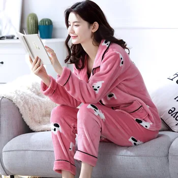 Autumn Winter New Women Flannel Pajamas Suit Soft Nightwear 2PCS Sleep Set Coral Fleece Warm Home Clothes Intimate Lingerie 
Autumn Winter New Women Flannel Pajamas Suit Soft Nightwear 2PCS Sleep Set Coral Fleece Warm Home Clothes Intimate Lingerie