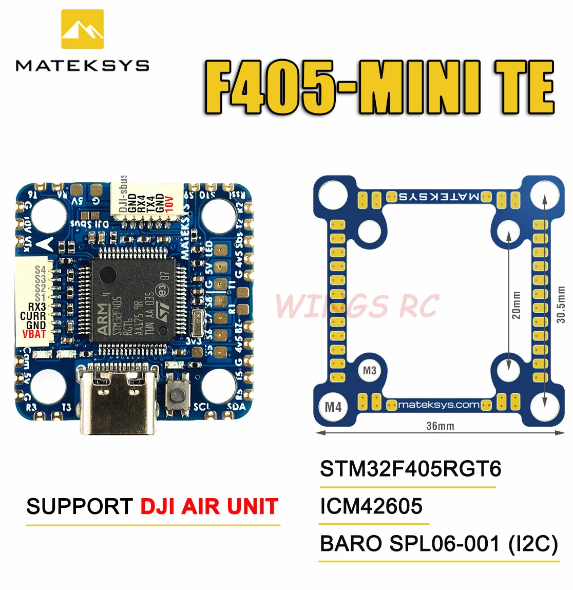 

Matek MATEKSYS F405-MINI TE Flight Controller STM32F405RGT6 Built-in OSD SPL06-001 I2C For FPV Racing Drone DJI Air Unit