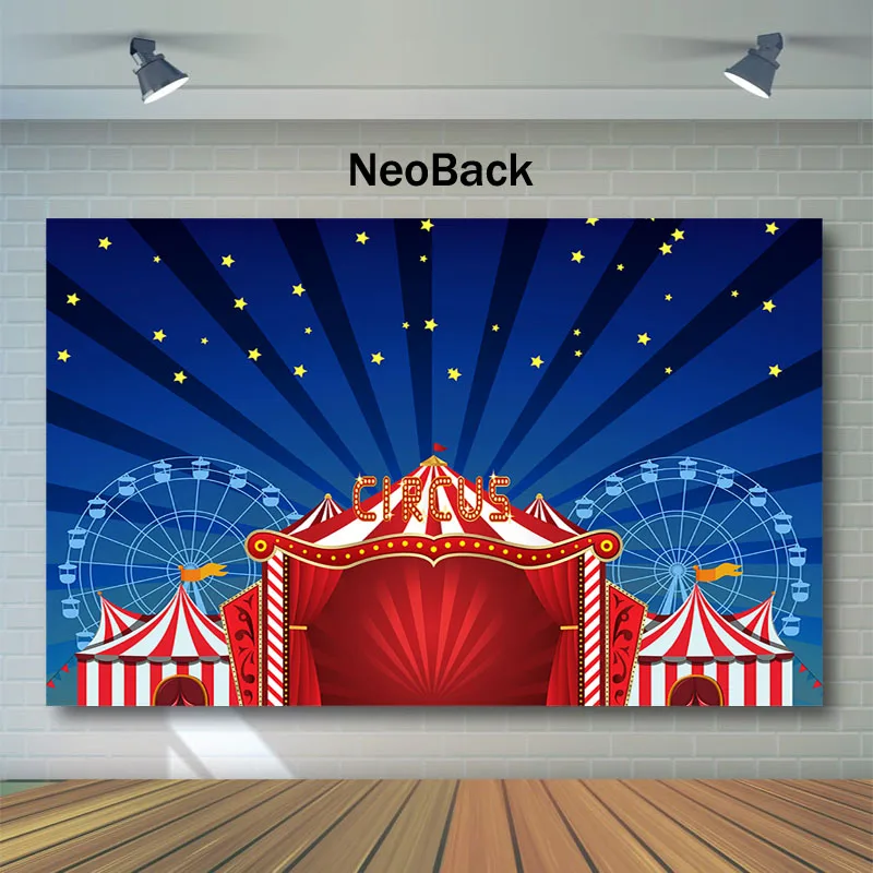 Neoback цирк день рождения фон красный белый полосатый тент фотографии фоны колесо