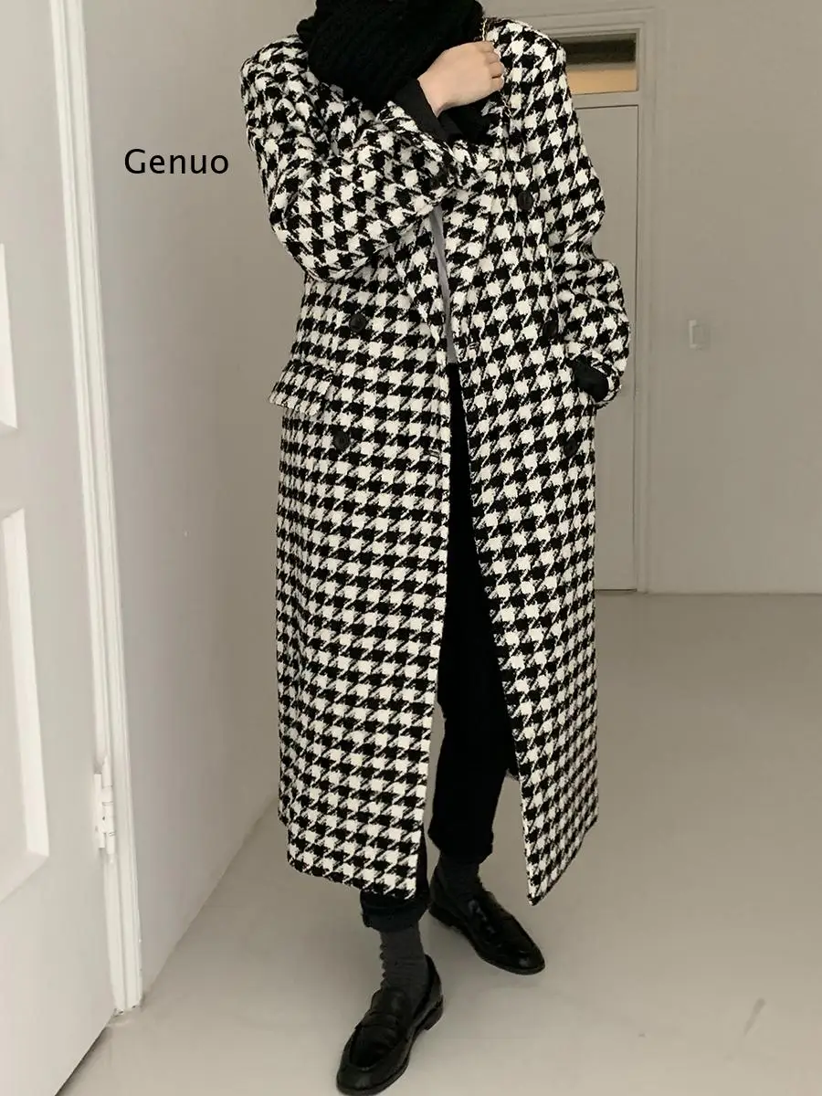 Women Autumn Winter Plaid Casual Houndstooth Jacket Woolen Blends Long Sleeves Loose Coat Outerwear Fashion Oversized Cloak
Women Autumn Winter Plaid Casual Houndstooth Jacket Woolen Blends Long Sleeves Loose Coat Outerwear Fashion Oversized Cloak