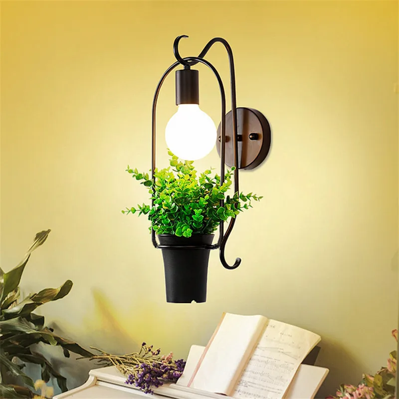 Настенная лампа с железными цветами и растениями современный простой светильник