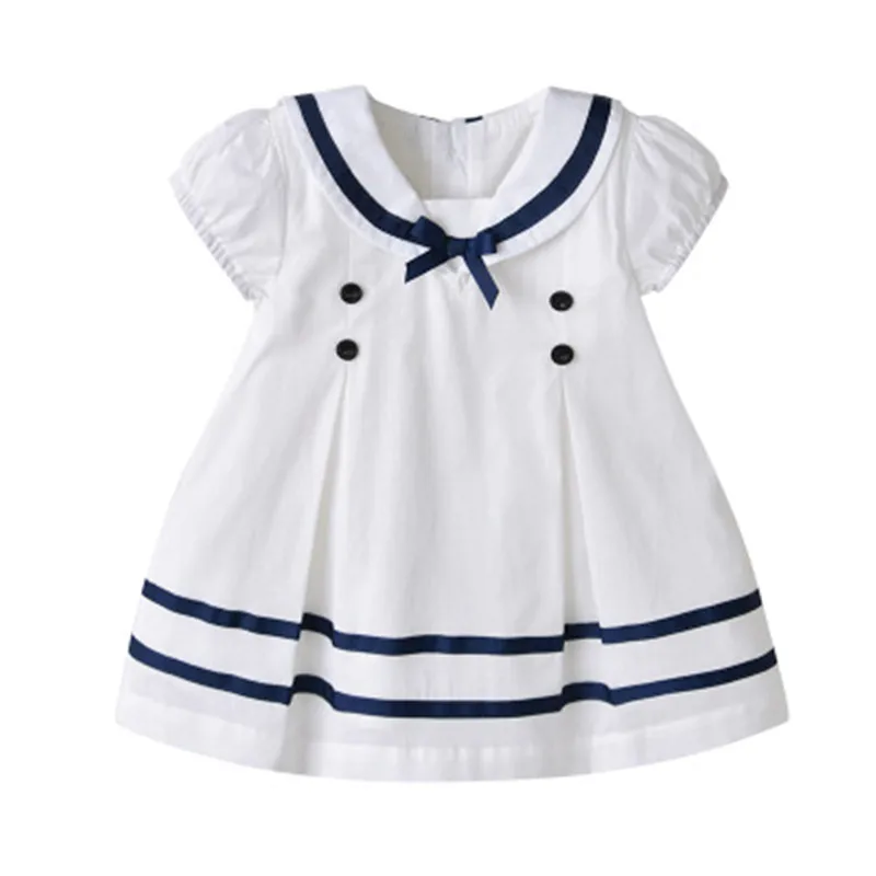 Летнее белое платье с коротким рукавом и бантом для маленьких девочек|Платья| |
