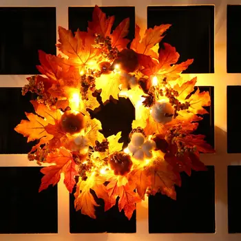 Maple Leaves Fall Wreath with LED Light String For Autumn Harvest Garland Thanksgivings Home Party Front Door Window Decor 
Maple Leaves Fall Wreath with LED Light String For Autumn Harvest Garland Thanksgivings Home Party Front Door Window Decor