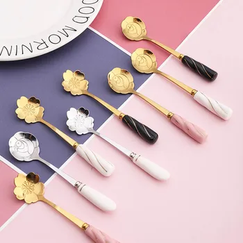 Ceramic Handle Flower Shape Spoon Stainless Steel Tea Coffee Spoon Teaspoons Coffee Stirring Spoon Coffee Accessorie Tableware 
Ceramic Handle Flower Shape Spoon Stainless Steel Tea Coffee Spoon Teaspoons Coffee Stirring Spoon Coffee Accessorie Tableware