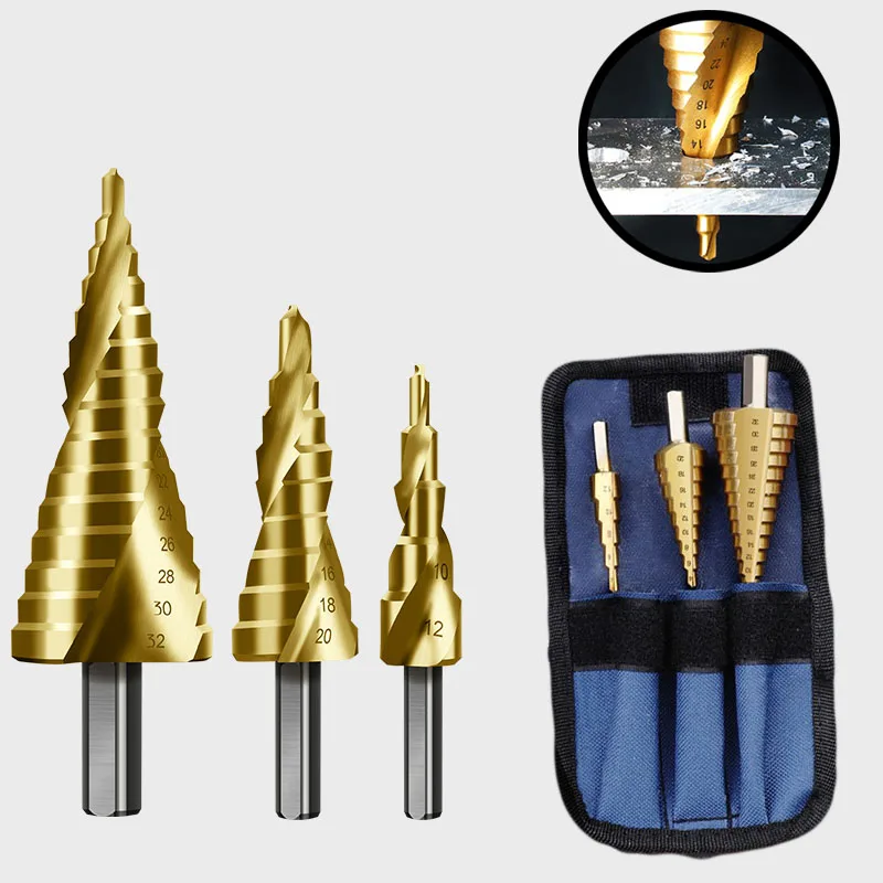 3pcs HSS Step Stepped Drill Bit Set 4-32MM Triangle Shank Hole Nitrogen High Speed Steel Spiral For Metal Steel woodworking tool 
3pcs HSS Step Stepped Drill Bit Set 4-32MM Triangle Shank Hole Nitrogen High Speed Steel Spiral For Metal Steel woodworking tool