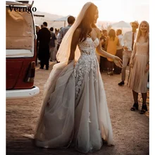 

Verngo Modern A Line Country Boho Wedding Dress Sweetheart Lace Applique Tulle Side Slit Court Train Bridal Gowns Robe Mariage