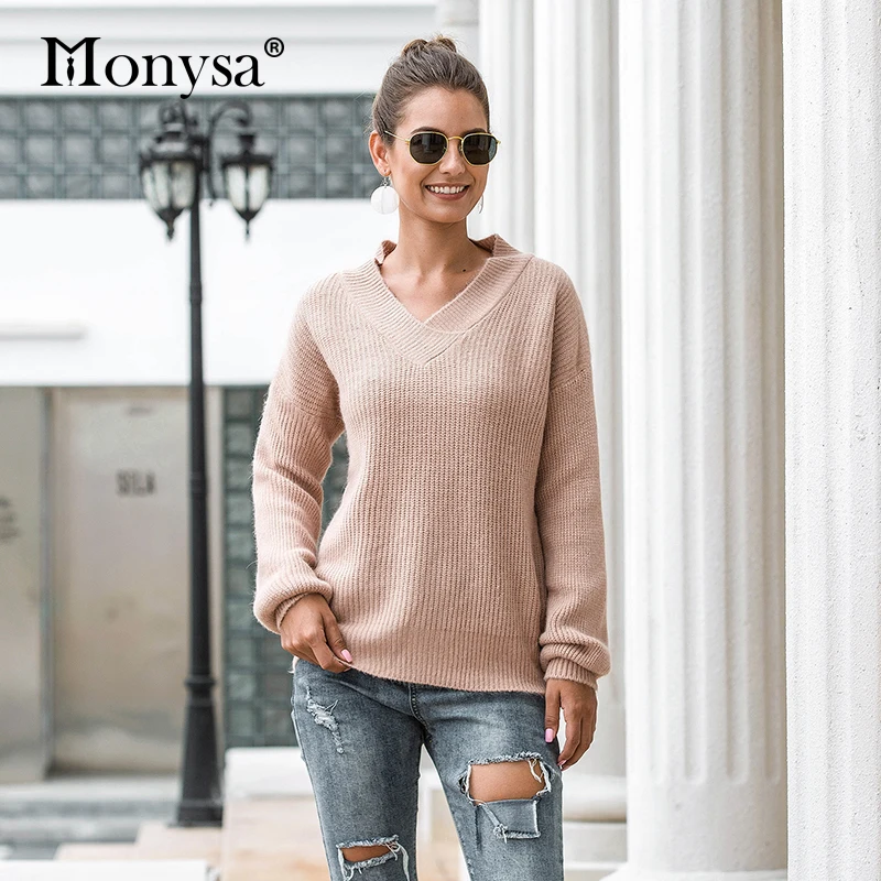 Casual Women Sweaters And Pullovers 2019 Autumn Winter Clothes V Neck Long Sleeve Loose Knitted Sweater White Blue khaki
Casual Women Sweaters And Pullovers 2019 Autumn Winter Clothes V Neck Long Sleeve Loose Knitted Sweater White Blue khaki