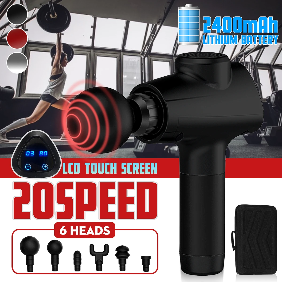 Electronic Therapy Muscle Massage Guns 20Files LCD Deep Tissue Massage Theragun Body Relaxation Pain Relief +6 Heads&Storage Box
Electronic Therapy Muscle Massage Guns 20Files LCD Deep Tissue Massage Theragun Body Relaxation Pain Relief +6 Heads&Storage Box