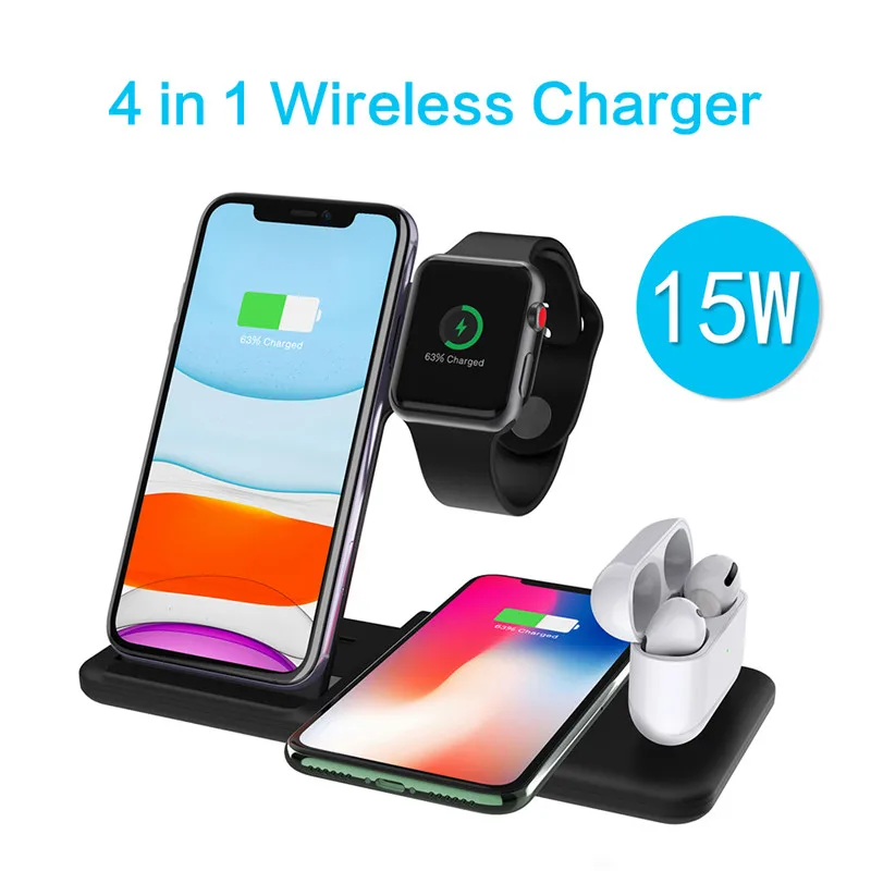 4 в 1 складное Беспроводное зарядное устройство 15 Вт для IPhone 11/11pro/X/XS/XR/Xs Max Apple Watch
