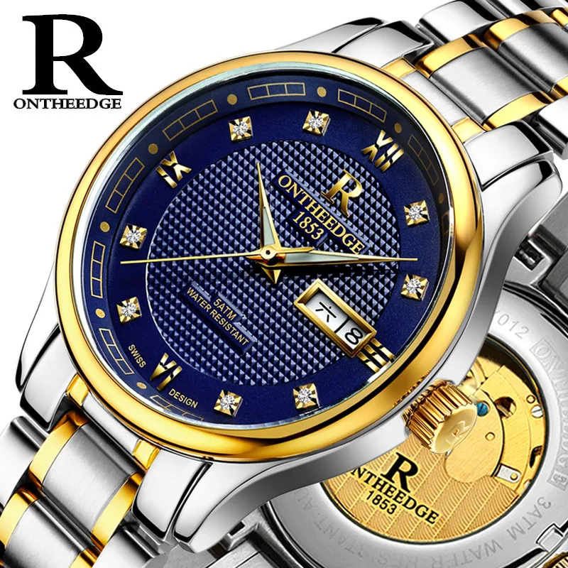 

ONTHEEDGE New Top Luxury Men's Watch Business Watch All Stainless Steel Strap Men's Classical Mechanical Watch with Calendar