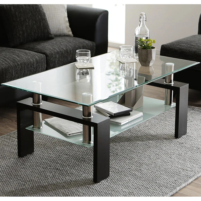 Tempered Glass Coffee Table Black Modern Rectangular Tea Table with Lower Shelf and Wooden Legs Home Furniture Living Room
Tempered Glass Coffee Table Black Modern Rectangular Tea Table with Lower Shelf and Wooden Legs Home Furniture Living Room