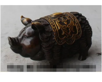 

S5218 Chinese Feng Shui Bronze Gilt Wealth Money coin Lovely Zodiac Animal Pig Statue