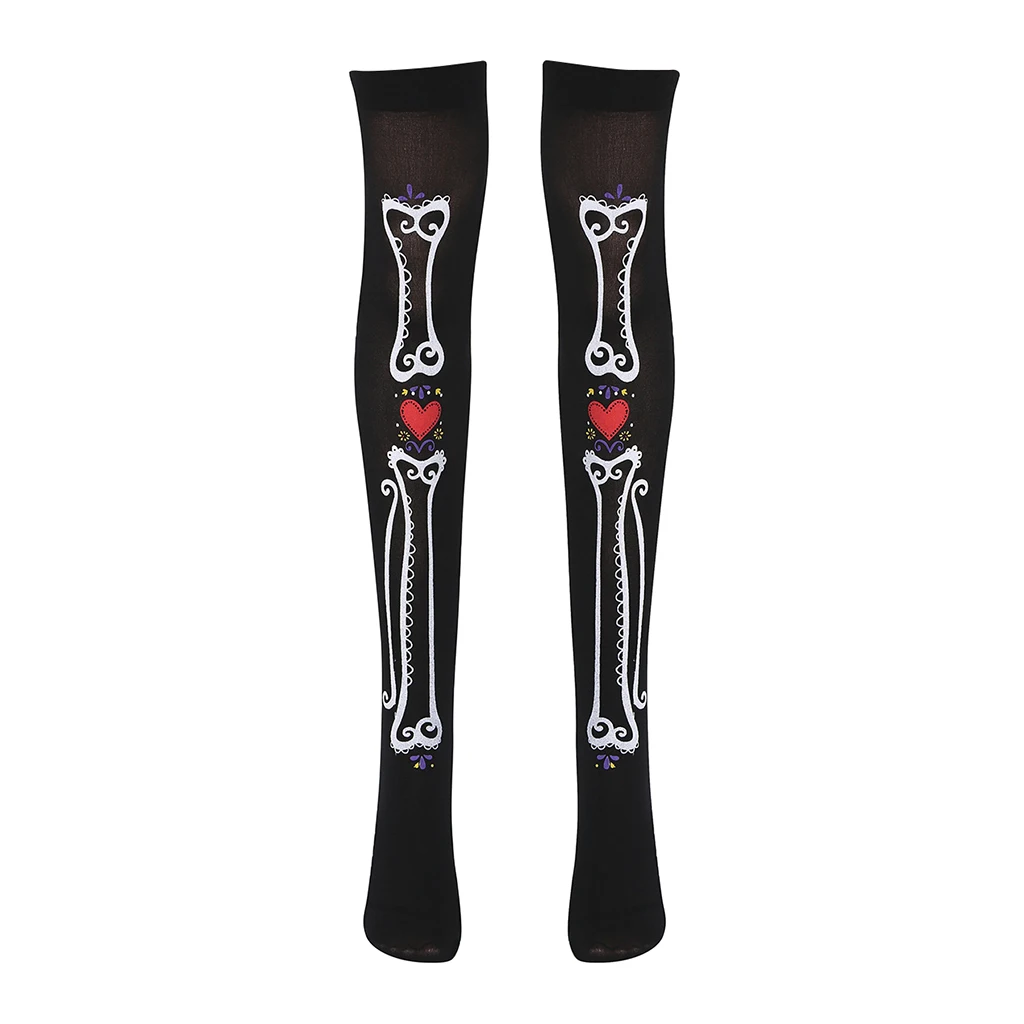 Fashion Women Over The Knee Stockings High Thigh Running Sock Skull Skeleton Heart Printed Warm Leg Socks Halloween Cosplay Fashion Women Over The Knee Stockings High Thigh Running Sock Skull Skeleton Heart Printed Warm Leg Socks Halloween Cosplay