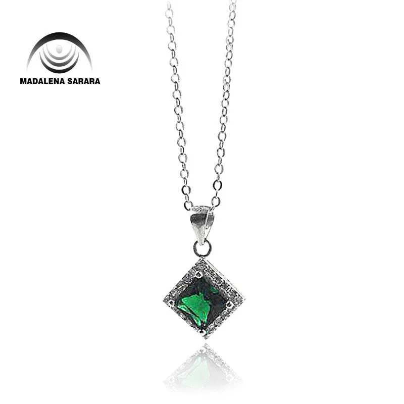 

MADALENA SARARA Cubic Zirconia Green Stone Inlay Sterling Silver 925 Chain Necklace Fashion Cute Korean Trendy