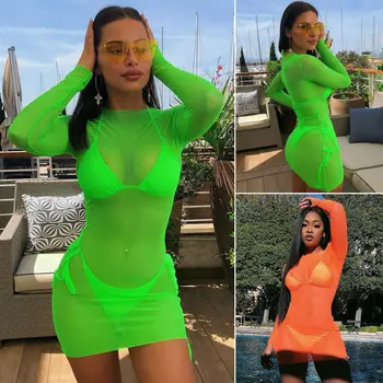 Women Ladies Sexy Bikini Cover Up Bathing Suit Mesh breathable sunscreen long sleeve Lace Crochet Swimwear Beach Dress 
Women Ladies Sexy Bikini Cover Up Bathing Suit Mesh breathable sunscreen long sleeve Lace Crochet Swimwear Beach Dress