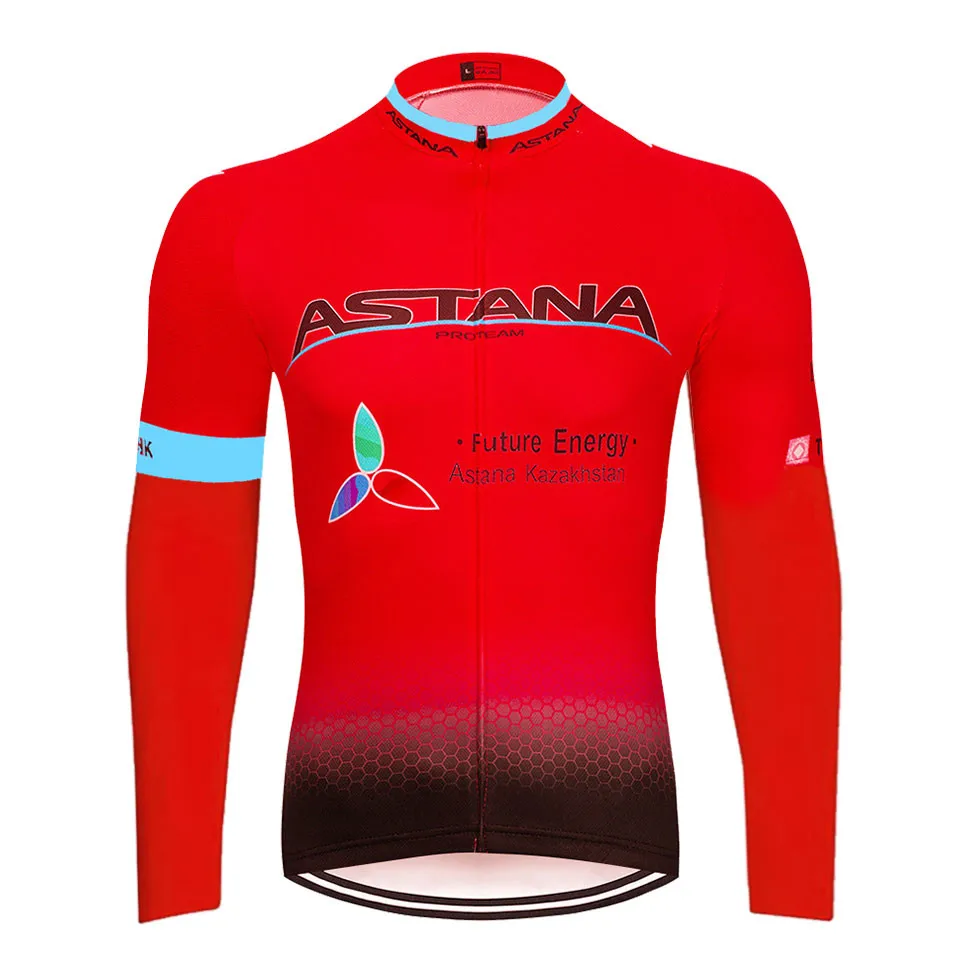 Мужская велосипедная рубашка Astana Pro дышащая быстросохнущая с длинным рукавом