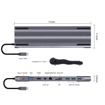 11 in 1 Multifunction HUB USB Type C Docking Station Aluminum USB to HDMI Card Reader RJ45 PD for MacBook Charger Audio USB Hub
11 in 1 Multifunction HUB USB Type C Docking Station Aluminum USB to HDMI Card Reader RJ45 PD for MacBook Charger Audio USB Hub