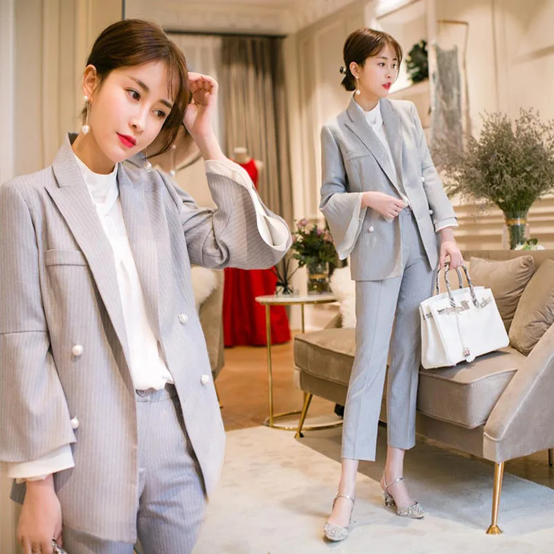 Women's Suits 2019 New Spring and Autumn Korean Fashion Slim Cotton Gray Trumpet Sleeve Professional Suit Women's Pantsuit
Women's Suits 2019 New Spring and Autumn Korean Fashion Slim Cotton Gray Trumpet Sleeve Professional Suit Women's Pantsuit