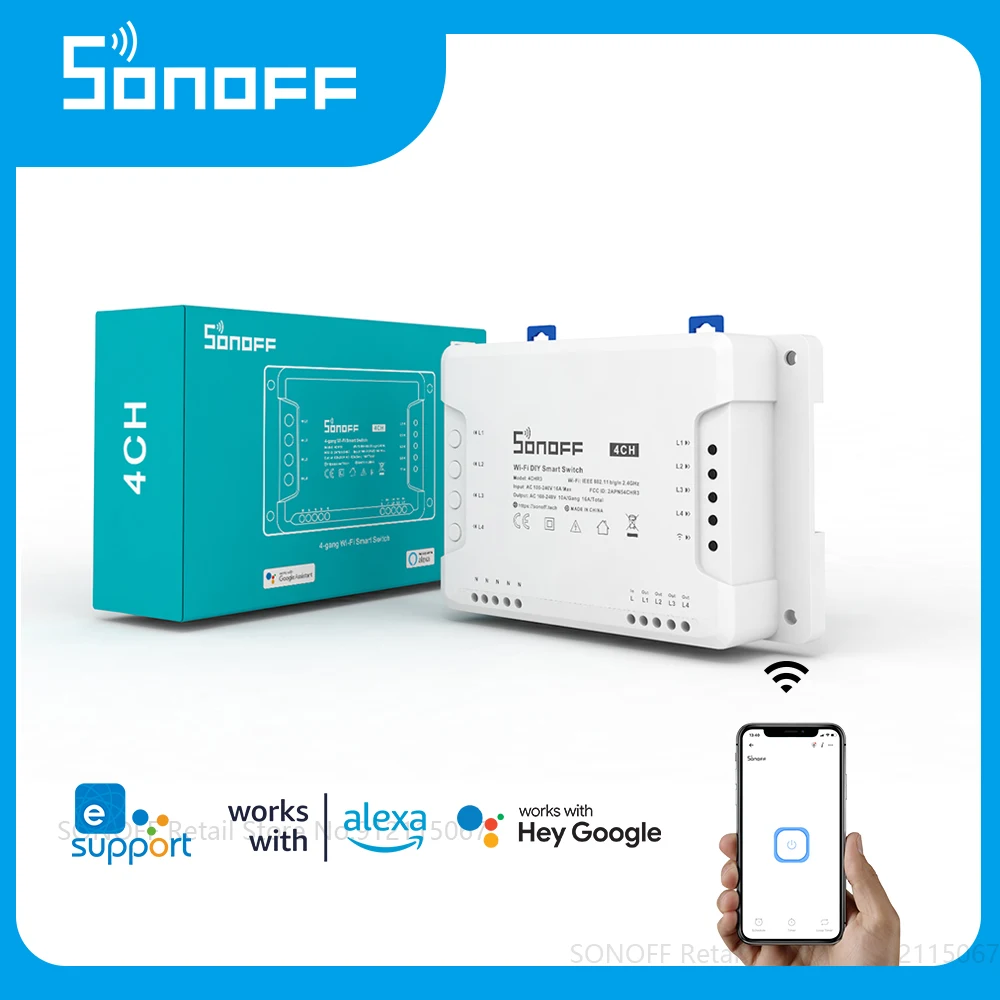 Смарт-переключатель SONOFF 4CHR3 с поддержкой Wi-Fi и дистанционным управлением |