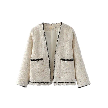 Fashion Women Tweed Jacket Sequins Open Stitch Female Eleagnt Coat Pockets Black EdgesLong Sleeve Casual Casaco Femme
Fashion Women Tweed Jacket Sequins Open Stitch Female Eleagnt Coat Pockets Black EdgesLong Sleeve Casual Casaco Femme