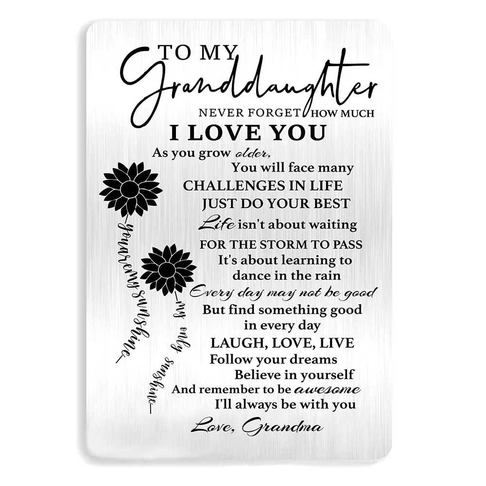 

Granddaughter Gift,to My Granddaughter Engraved Metal Wallet Card Inserts,Inspirational Graduation Christmas Gifts DIY Wholesale
