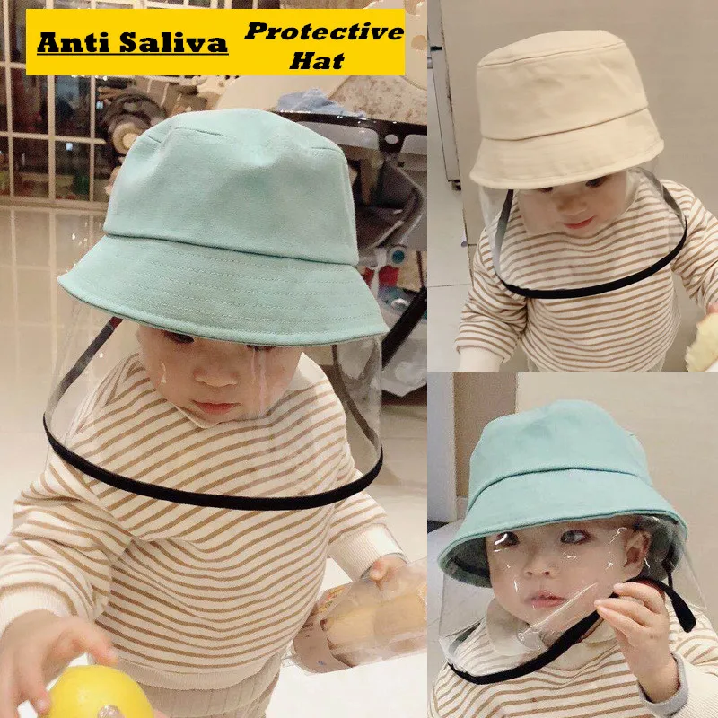 

Kids Baby Bucket Hat Boys Girls Protective Face Shield Cover Hat Anti Spitting Saliva Drool Fisherman Cap With Clear Facial Mask