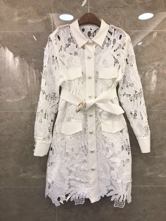 2019 Early Autumn New Woman Lining Suspender with Small Turn-lapel Water Soluble Embroidery Hollow-out Long Sleeve Dress 731
2019 Early Autumn New Woman Lining Suspender with Small Turn-lapel Water Soluble Embroidery Hollow-out Long Sleeve Dress 731