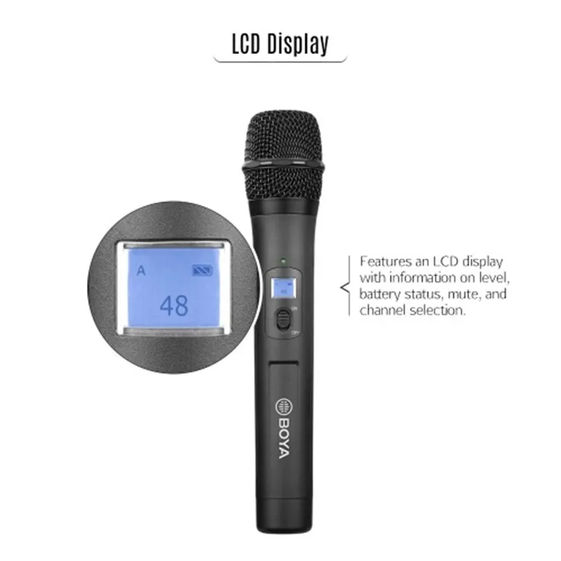 BY-WHM8 Pro Microphone for karaoke interview speech music recording stage 48-Channel UHF Wireless Handheld Dynamic Microphone
BY-WHM8 Pro Microphone for karaoke interview speech music recording stage 48-Channel UHF Wireless Handheld Dynamic Microphone