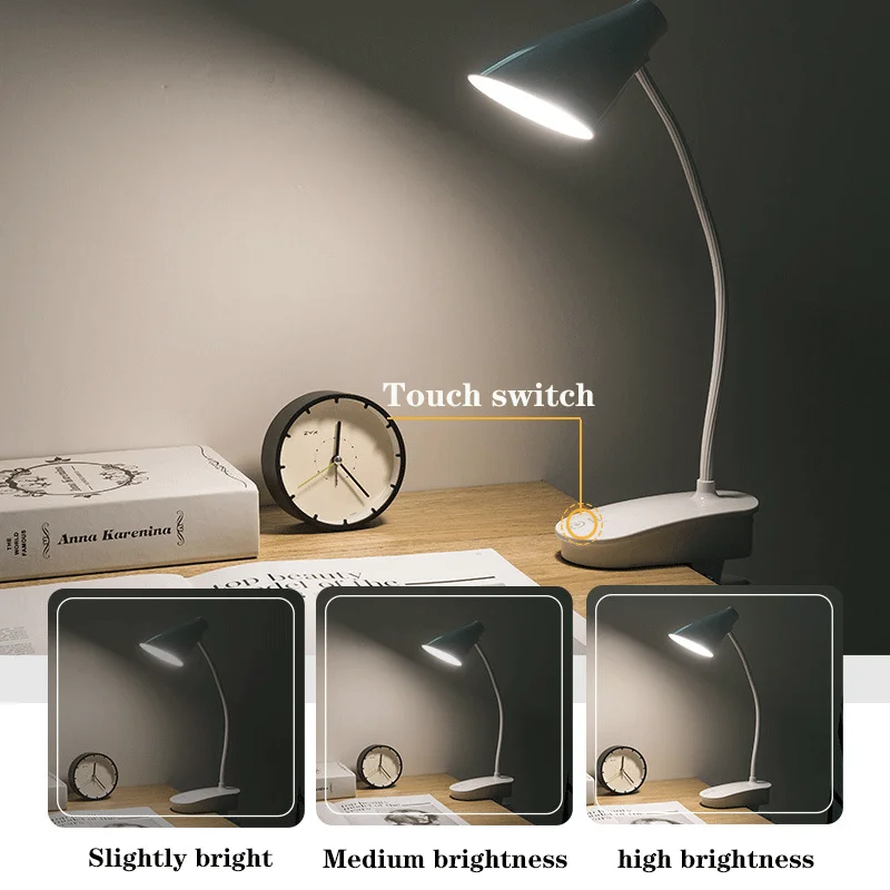 LED Clip Desk Lamp Touch On/off Switch 3-Modes Dimmable Night Light USB Rechargeable Learning Reading Lamp Desk Lamp
LED Clip Desk Lamp Touch On/off Switch 3-Modes Dimmable Night Light USB Rechargeable Learning Reading Lamp Desk Lamp