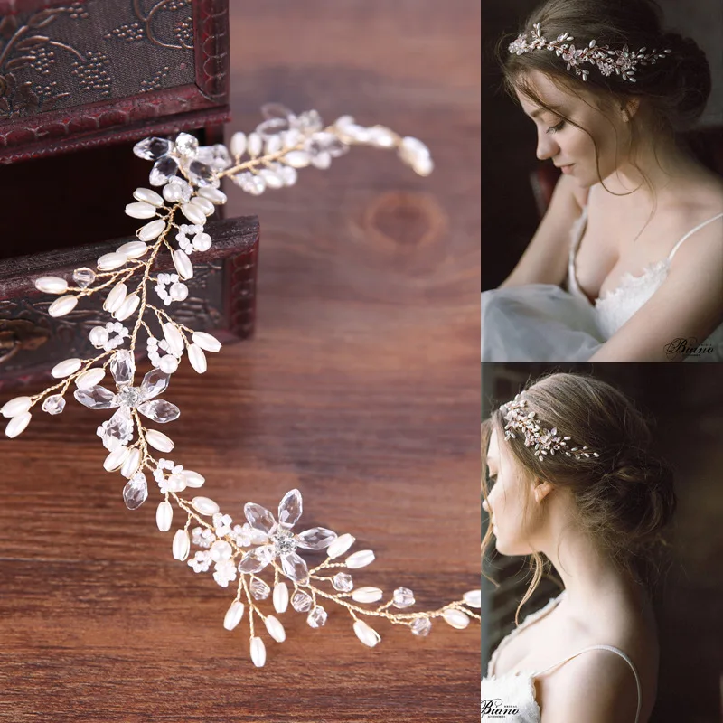 New Fashion Wedding Bride simple flower Tiaras Crown color Headbands Hair Accessories Jewelry For Women Pearl Flower Hairband | Украшения и