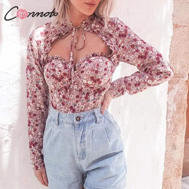 Фото Conmoto Fashion Flower Print Turtleneck Shirt Women Tops and Blouse Winter Long Sleeve Hollow Out Ladies Blusas Mujer | Женская одежда