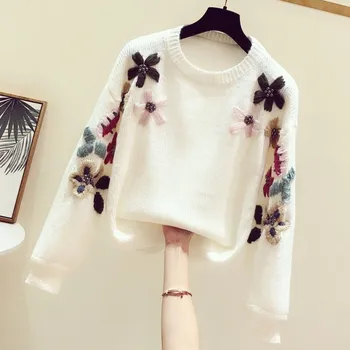 Hand-woven Beaded Flowers O Neck Pullovers Female Sweaters New Autumn Winter Sweet Long-sleeved Women Knitted Tops
Hand-woven Beaded Flowers O Neck Pullovers Female Sweaters New Autumn Winter Sweet Long-sleeved Women Knitted Tops