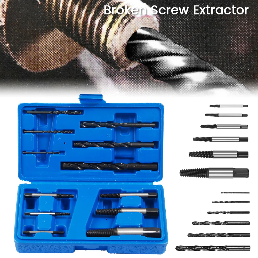12pcs Damaged Screw Extractor Drill Bits Guide Set Broken Speed Out Easy out Bolt Stud Stripped Screw Remover Tool
12pcs Damaged Screw Extractor Drill Bits Guide Set Broken Speed Out Easy out Bolt Stud Stripped Screw Remover Tool