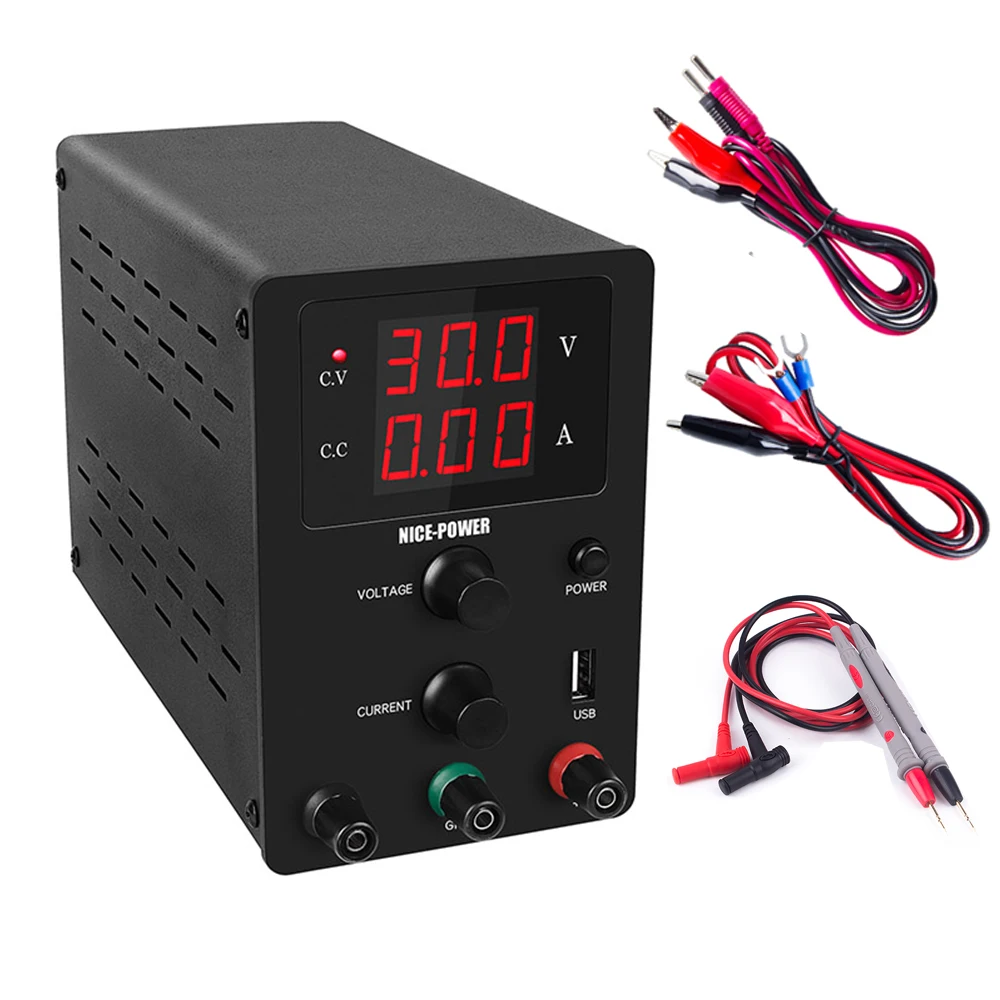 Lab DC USB Switching Power Supply Adjustable Laboratory 30V 10A 60V 5A Regulator Bench Source Digitals With Multimeter Pen Tips
Lab DC USB Switching Power Supply Adjustable Laboratory 30V 10A 60V 5A Regulator Bench Source Digitals With Multimeter Pen Tips