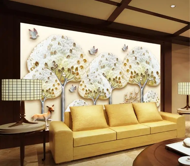 3D фотообои на заказ олень лес большое дерево Сика Настенные обои для гостиной