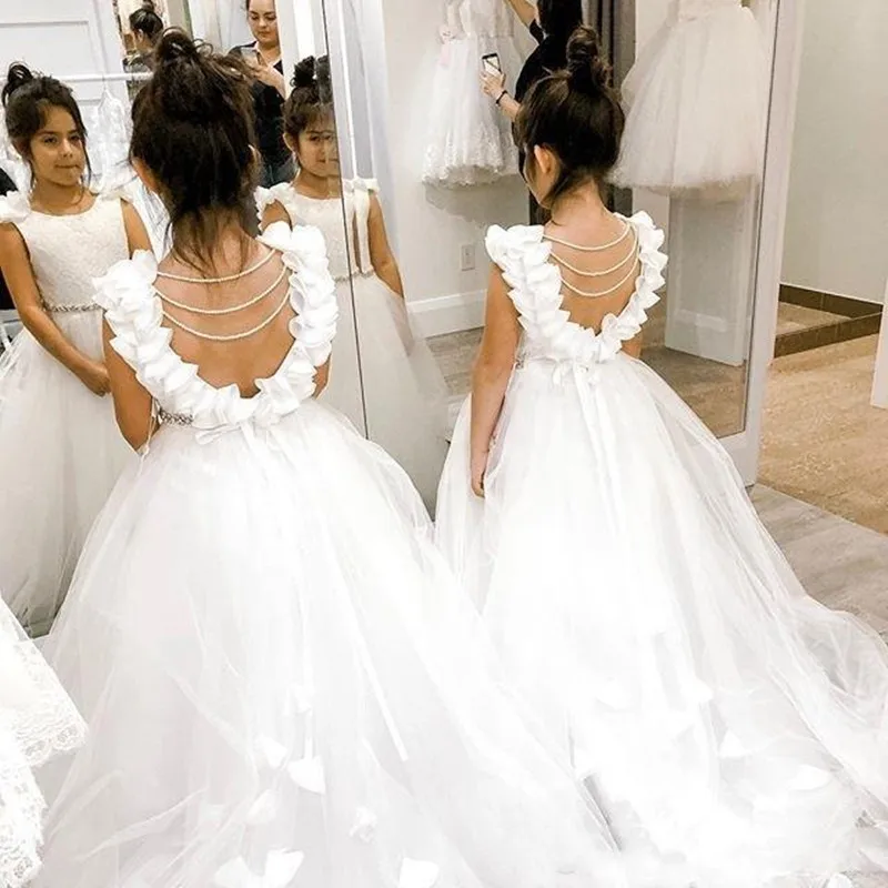 Очаровательные Белые платья с цветами для девочек на свадьбу задним цветком