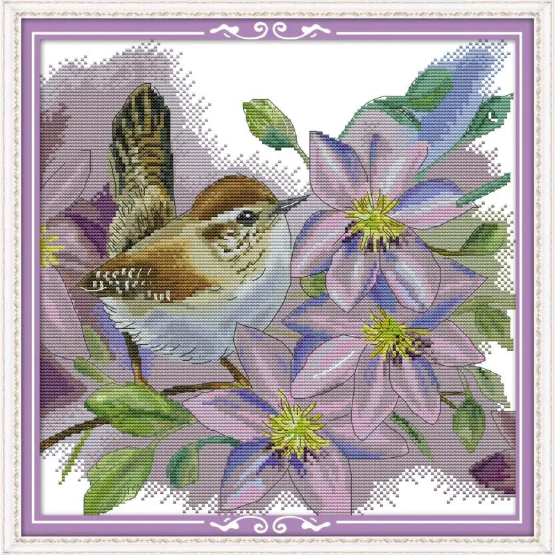 Joy Sunday The Birds With Blue Flower Счетный крест 11 & 14CT набор крестиков из хлопка вышивка