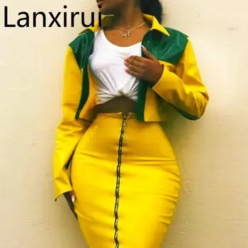 Sexy Pu Leather Two Pieces Set Spring Women Long Sleeve Patchwork Short Jacket And Front Zipper Skirt Set
Sexy Pu Leather Two Pieces Set Spring Women Long Sleeve Patchwork Short Jacket And Front Zipper Skirt Set