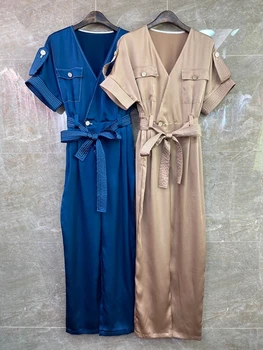 2020 Spring and Summer New Women's V-neck Symmetrical Pocket Lace-up Waist Hugging Short Sleeve Solid Color Jumpsuit 528
2020 Spring and Summer New Women's V-neck Symmetrical Pocket Lace-up Waist Hugging Short Sleeve Solid Color Jumpsuit 528