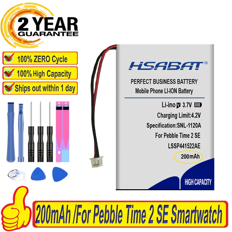 Фото Top Brand 100% New 200mAh LSSP441522AE Battery for Pebble Time 2 SE Smartwatch Smart Watch Batteries + free tools | Электроника