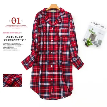 Women Fashion plaid Sleepshirts Casual Nightgown Female Turn-down collar Nightdress Ladies 100% Cotton Nighty dress 
Women Fashion plaid Sleepshirts Casual Nightgown Female Turn-down collar Nightdress Ladies 100% Cotton Nighty dress