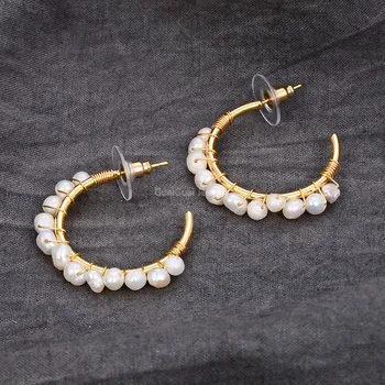 GuaiGuai Jewelry Handmade 30MM Natural White Pearl Yellow Gold Plated Circle Dangle Stud Earrings
GuaiGuai Jewelry Handmade 30MM Natural White Pearl Yellow Gold Plated Circle Dangle Stud Earrings