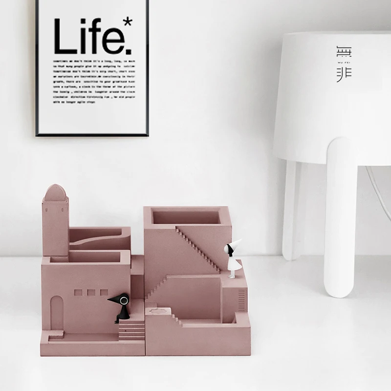 

Concrete Micro-building Cement Desktop Storage Creative Storage Box Monument Valley Surrounding Building Pen Holder