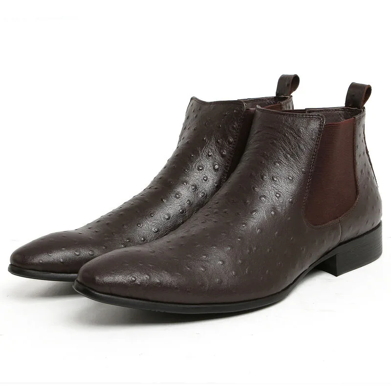 Mens Pointed Toe Chelsea Boots Ostrich Pattern Slip-on Ankle Boots Business Man Genuine Leather Dress Boots Shoes
Mens Pointed Toe Chelsea Boots Ostrich Pattern Slip-on Ankle Boots Business Man Genuine Leather Dress Boots Shoes