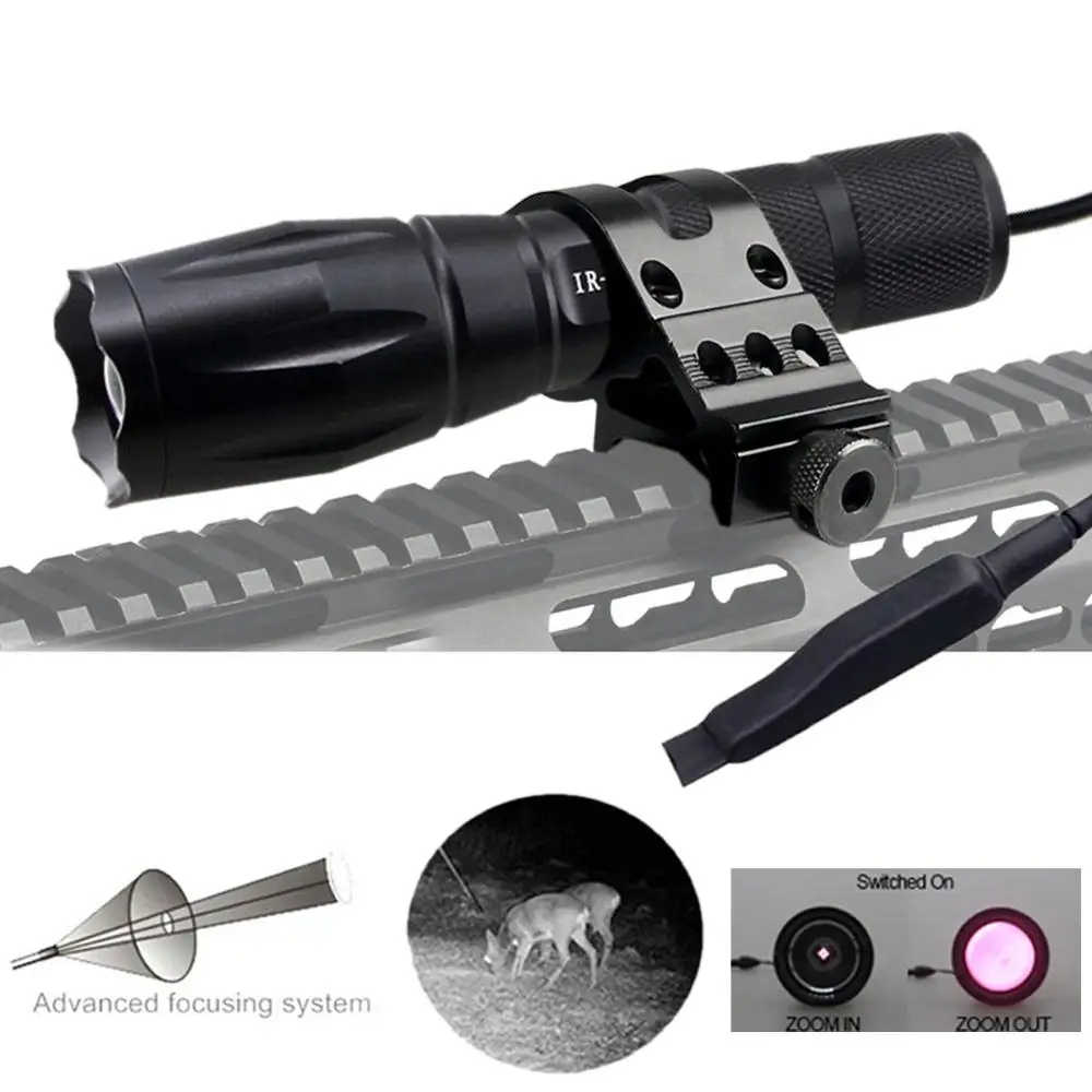 940nm IR Hunting Light Zoom Tactical Lamp Infrared Night Vision Flashlight +Rifle Scope Mount+Remote Pressure Switch No Battery
940nm IR Hunting Light Zoom Tactical Lamp Infrared Night Vision Flashlight +Rifle Scope Mount+Remote Pressure Switch No Battery